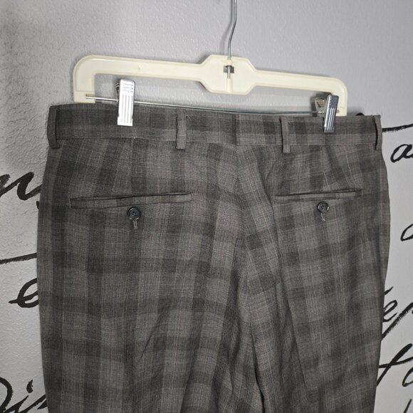 Men Rendezvous Ballin Gray Plaid Windowpane Wool Lined Dress Pants Slacks, 33W - Picture 3 of 7